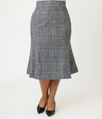 Unique Vintage Plus Size Grey Tweed Tina Trumpet Skirt - Unique Vintage - Womens, BOTTOMS, SKIRTS