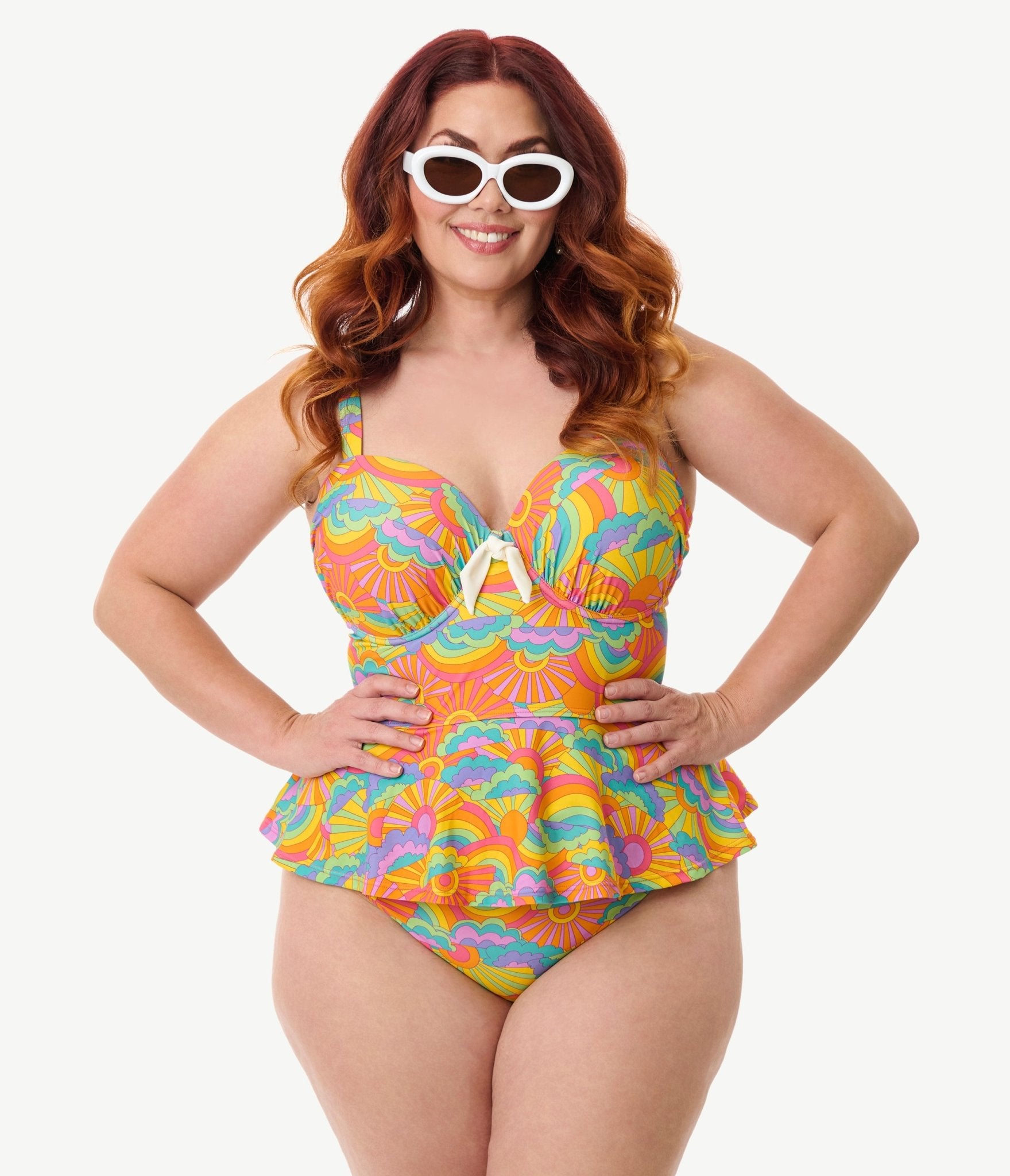 Unique Vintage Plus Size Happy Groovy Rainbow Solana Tankini Swim Top - Unique Vintage - Womens, SWIM, TOP
