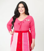 Unique Vintage Plus Size Hot Pink & Cupid Accent Dandy Cardigan - Unique Vintage - Womens, TOPS, SWEATERS