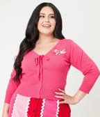 Unique Vintage Plus Size Hot Pink & Cupid Accent Dandy Cardigan - Unique Vintage - Womens, TOPS, SWEATERS