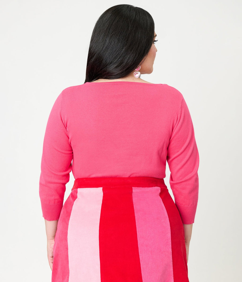 Unique Vintage Plus Size Hot Pink & Cupid Accent Dandy Cardigan - Unique Vintage - Womens, TOPS, SWEATERS