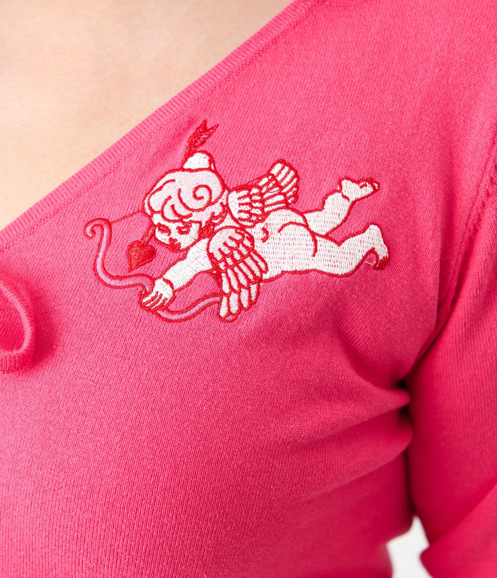 Unique Vintage Plus Size Hot Pink & Cupid Accent Dandy Cardigan - Unique Vintage - Womens, TOPS, SWEATERS