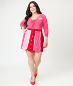 Unique Vintage Plus Size Hot Pink & Cupid Accent Dandy Cardigan - Unique Vintage - Womens, TOPS, SWEATERS