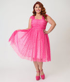 Unique Vintage Plus Size Hot Pink Garden State Swing Dress - Unique Vintage - Womens, DRESSES, SWING