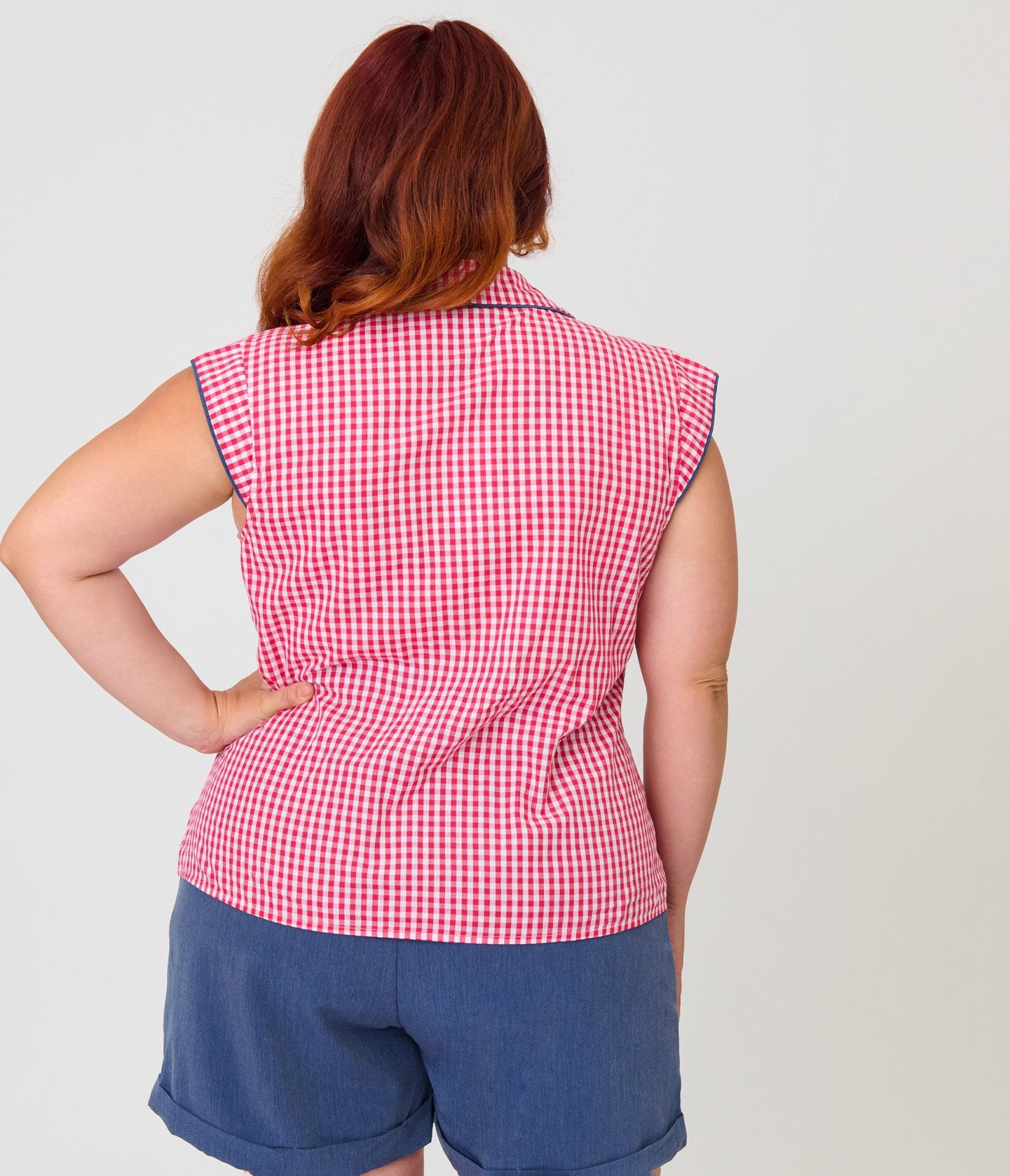Unique Vintage Plus Size Hot Pink Gingham Cap Sleeve Top - Unique Vintage - Womens, TOPS, WOVEN TOPS