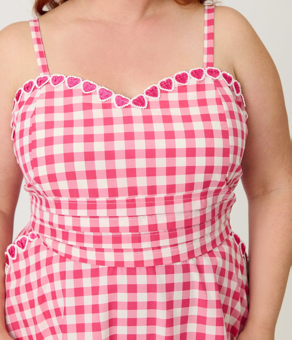 Unique Vintage Plus Size Hot Pink Gingham Follow Your Heart Flare Dress - Unique Vintage - Womens, DRESSES, FIT AND FLARE