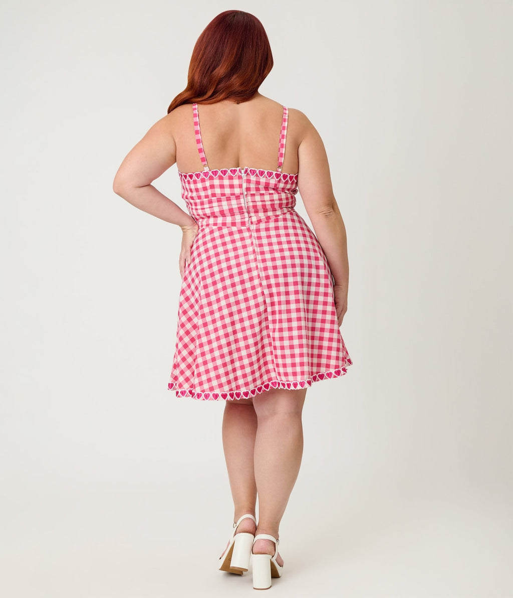 Unique Vintage Plus Size Hot Pink Gingham Follow Your Heart Flare Dress - Unique Vintage - Womens, DRESSES, FIT AND FLARE