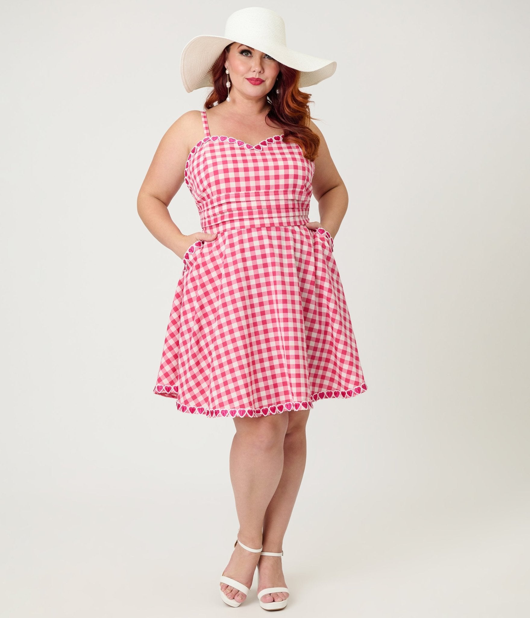 Unique Vintage Plus Size Hot Pink Gingham Follow Your Heart Flare Dress - Unique Vintage - Womens, DRESSES, FIT AND FLARE