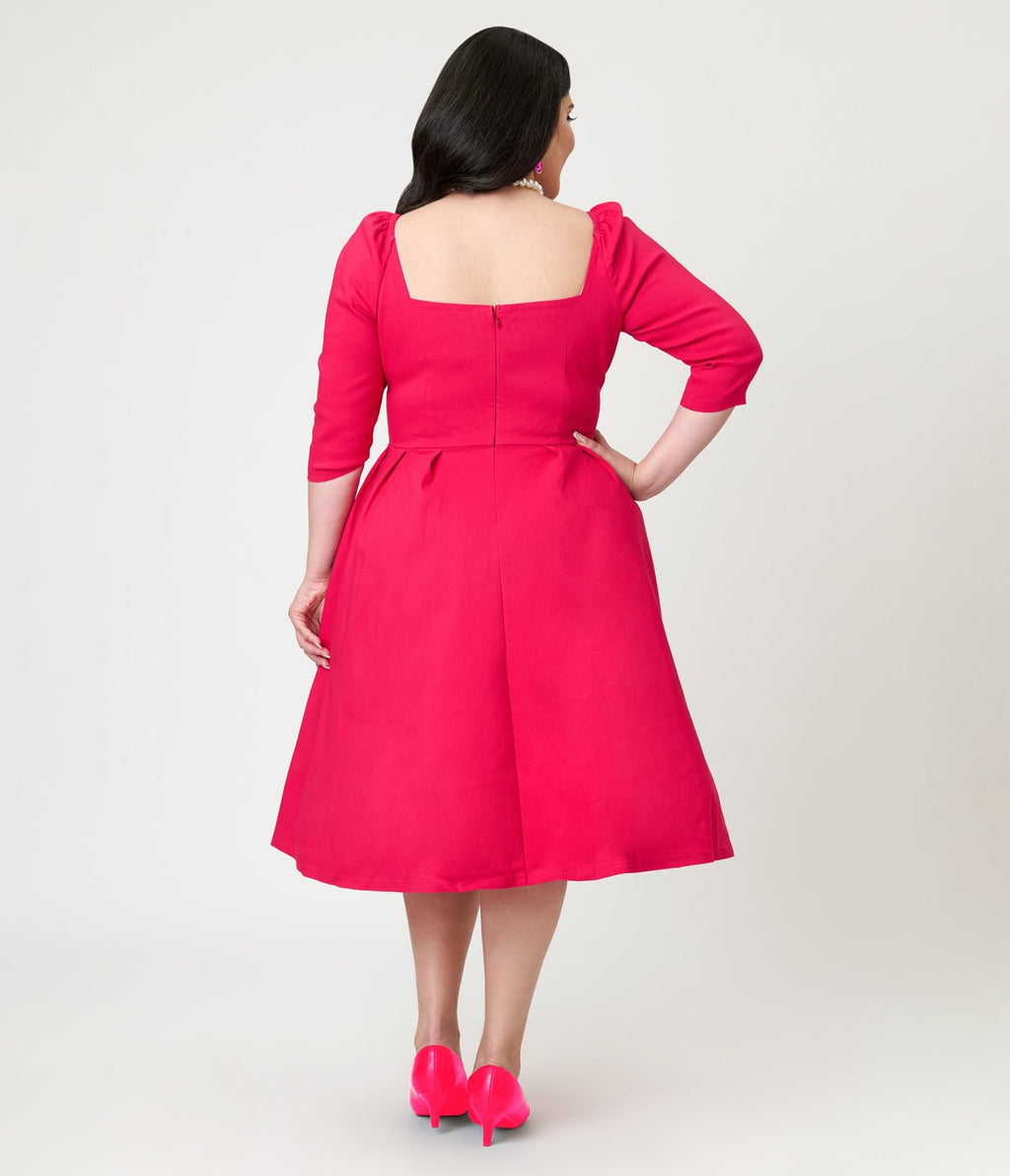 Unique Vintage Plus Size Hot Pink Lamar Swing Dress Unique Vintage Plus Size Hot Pink Lamar Swing Dress
