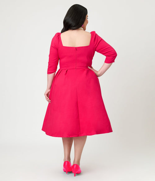 Unique Vintage Plus Size Hot Pink Lamar Swing Dress