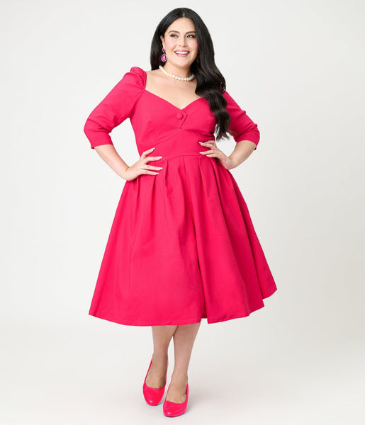 Unique Vintage Plus Size Hot Pink Lamar Swing Dress