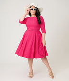 Unique Vintage Plus Size Hot Pink Pin Dot Devon Swing Dress - Unique Vintage - Womens, DRESSES, SWING