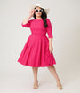 Unique Vintage Plus Size Hot Pink Pin Dot Devon Swing Dress