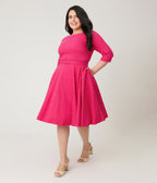 Unique Vintage Plus Size Hot Pink Pin Dot Devon Swing Dress - Unique Vintage - Womens, DRESSES, SWING
