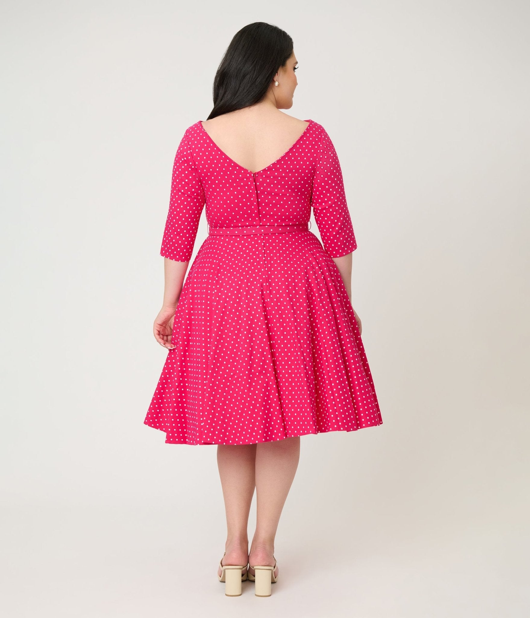 Unique Vintage Plus Size Hot Pink Pin Dot Devon Swing Dress - Unique Vintage - Womens, DRESSES, SWING