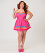 Unique Vintage Plus Size Hot Pink & Rainbow Cotton Skirted Romper