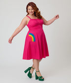 Unique Vintage Plus Size Hot Pink & Rainbow Pockets Sweetheart Swing Dress - Unique Vintage - Womens, DRESSES, SWING