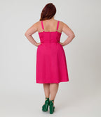 Unique Vintage Plus Size Hot Pink & Rainbow Pockets Sweetheart Swing Dress - Unique Vintage - Womens, DRESSES, SWING