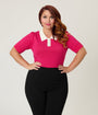 Unique Vintage Plus Size Hot Pink & Rhinestone Buttons Prim & Pretty Sweater