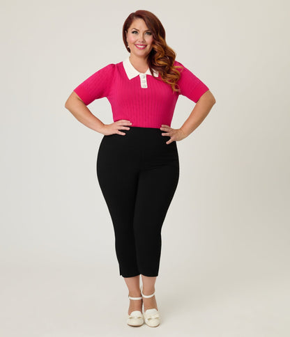 Unique Vintage Plus Size Hot Pink & Rhinestone Buttons Prim & Pretty Sweater - Unique Vintage - Womens, TOPS, SWEATERS