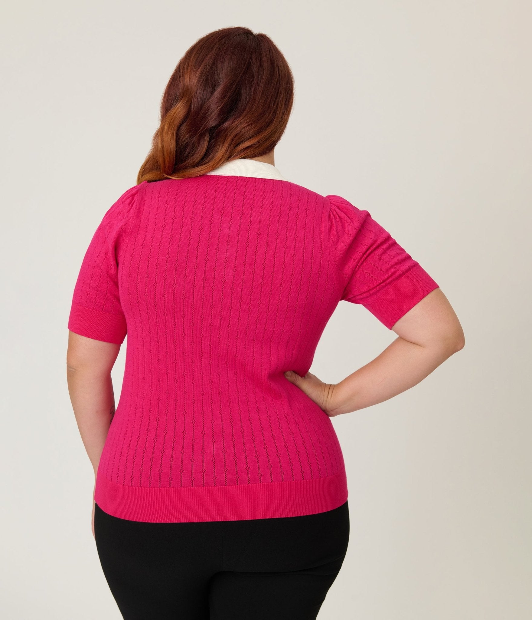 Unique Vintage Plus Size Hot Pink & Rhinestone Buttons Prim & Pretty Sweater - Unique Vintage - Womens, TOPS, SWEATERS