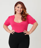 Unique Vintage Plus Size Hot Pink Short Sleeve Sweater - Unique Vintage - Womens, TOPS, SWEATERS