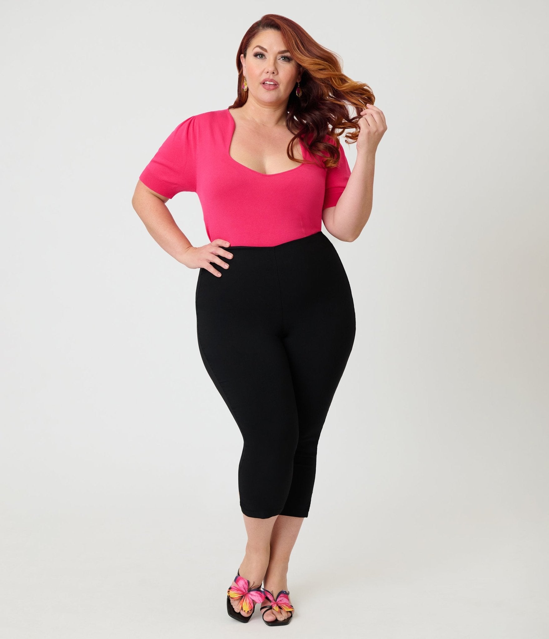 Unique Vintage Plus Size Hot Pink Short Sleeve Sweater - Unique Vintage - Womens, TOPS, SWEATERS