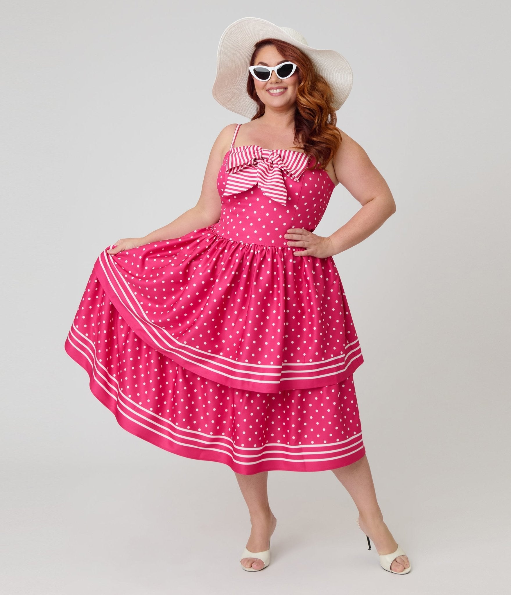 Unique Vintage Plus Size Hot Pink Tiered Sweetheart Dress 2X/20W-22W