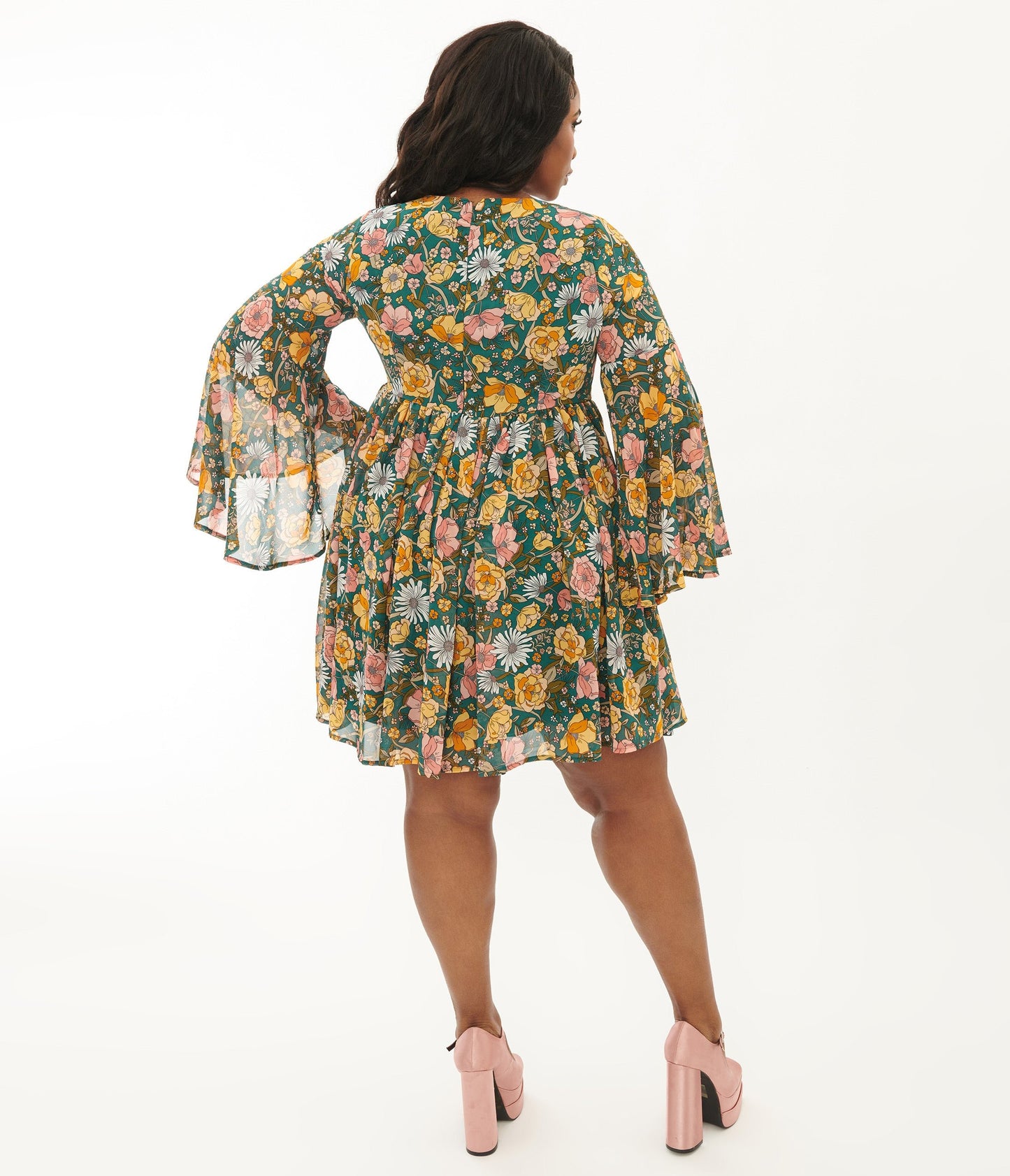 Unique Vintage Plus Size Hunter Green Floral Empire Waist Dress - Unique Vintage - Womens, DRESSES, BABYDOLL