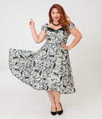 Unique Vintage Plus Size Ivory & Black Mystical Cat Print Swing Dress - Unique Vintage - Womens, DRESSES, SWING