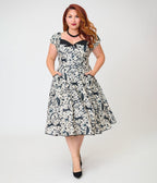 Unique Vintage Plus Size Ivory & Black Mystical Cat Print Swing Dress - Unique Vintage - Womens, DRESSES, SWING