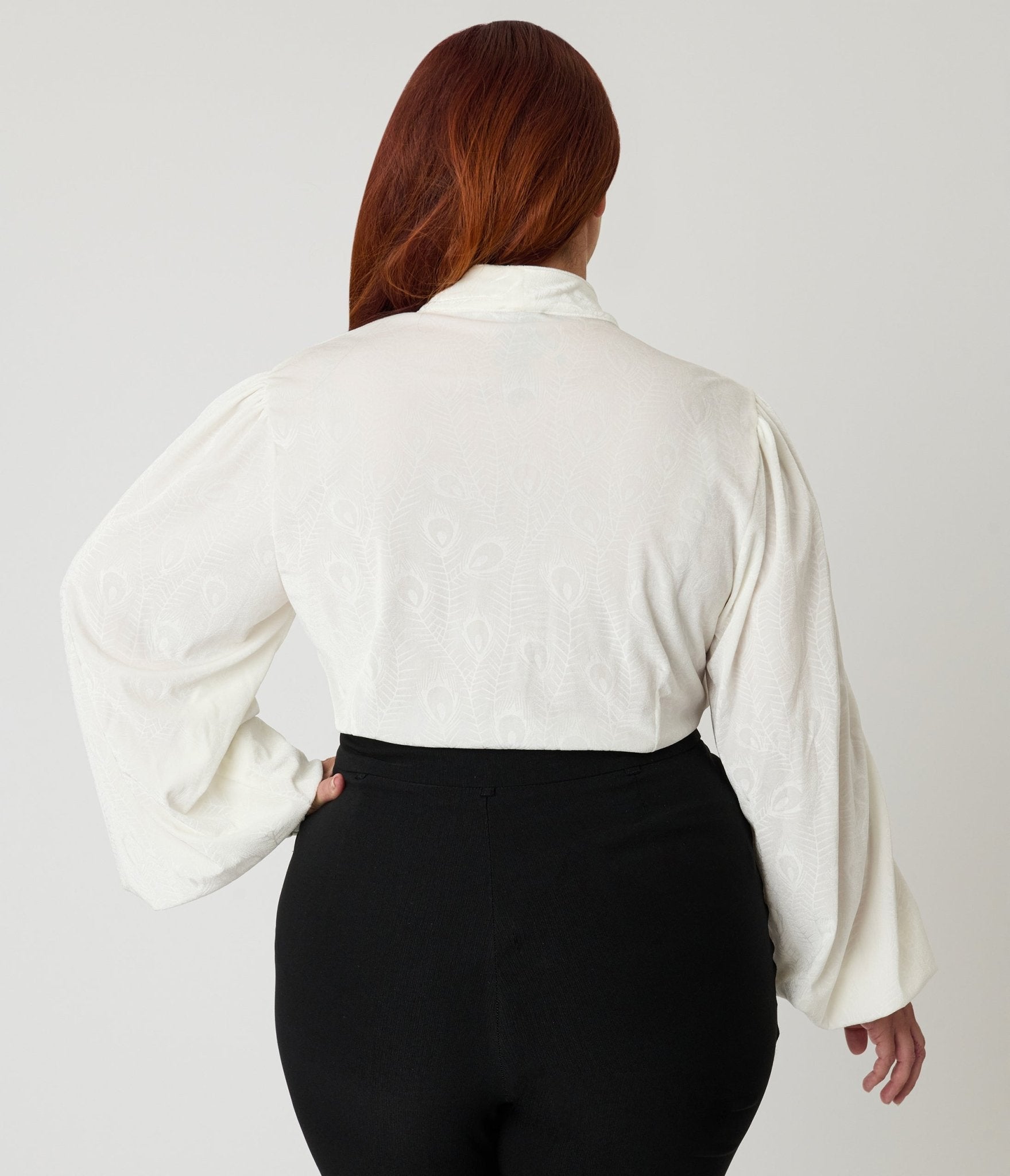 Unique Vintage Plus Size Ivory Peacock Feather Embossed Gwen Blouse - Unique Vintage - Womens, TOPS, WOVEN TOPS