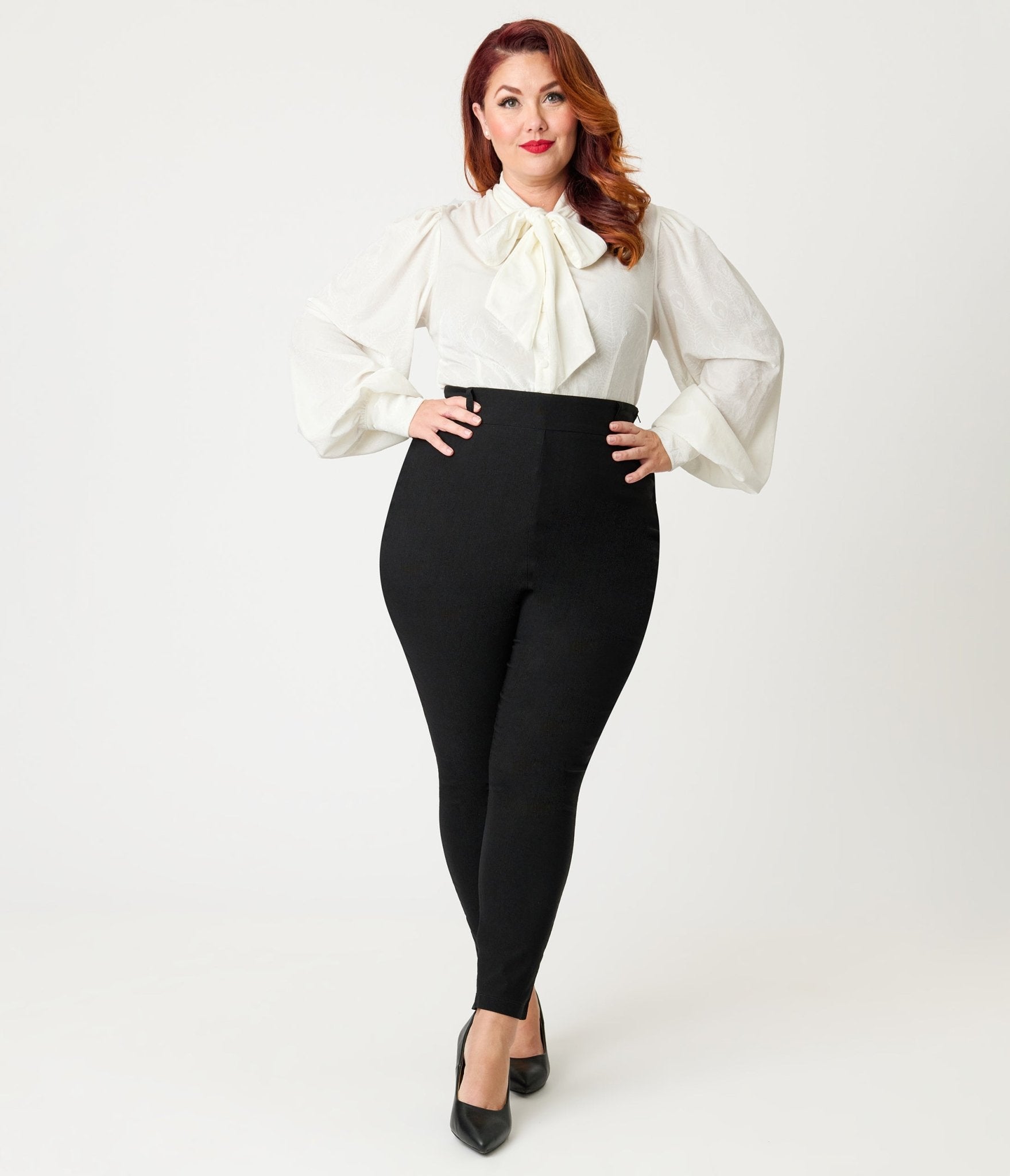 Unique Vintage Plus Size Ivory Peacock Feather Embossed Gwen Blouse - Unique Vintage - Womens, TOPS, WOVEN TOPS