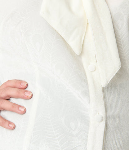 Unique Vintage Plus Size Ivory Peacock Feather Embossed Gwen Blouse - Unique Vintage - Womens, TOPS, WOVEN TOPS