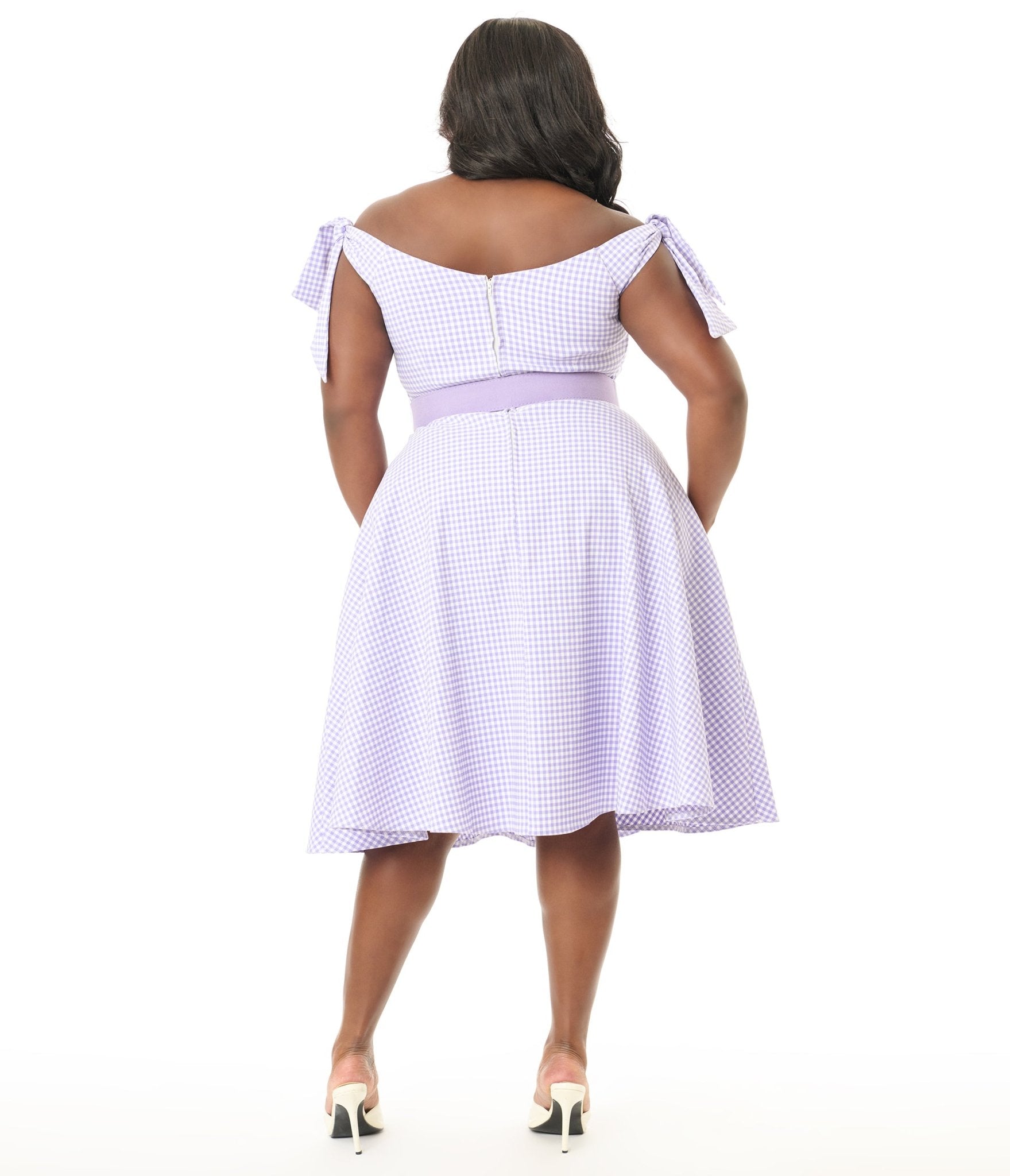 Unique Vintage Plus Size Lavender & White Gingham Off The Shoulder Swing Dress - Unique Vintage - Womens, DRESSES, SWING
