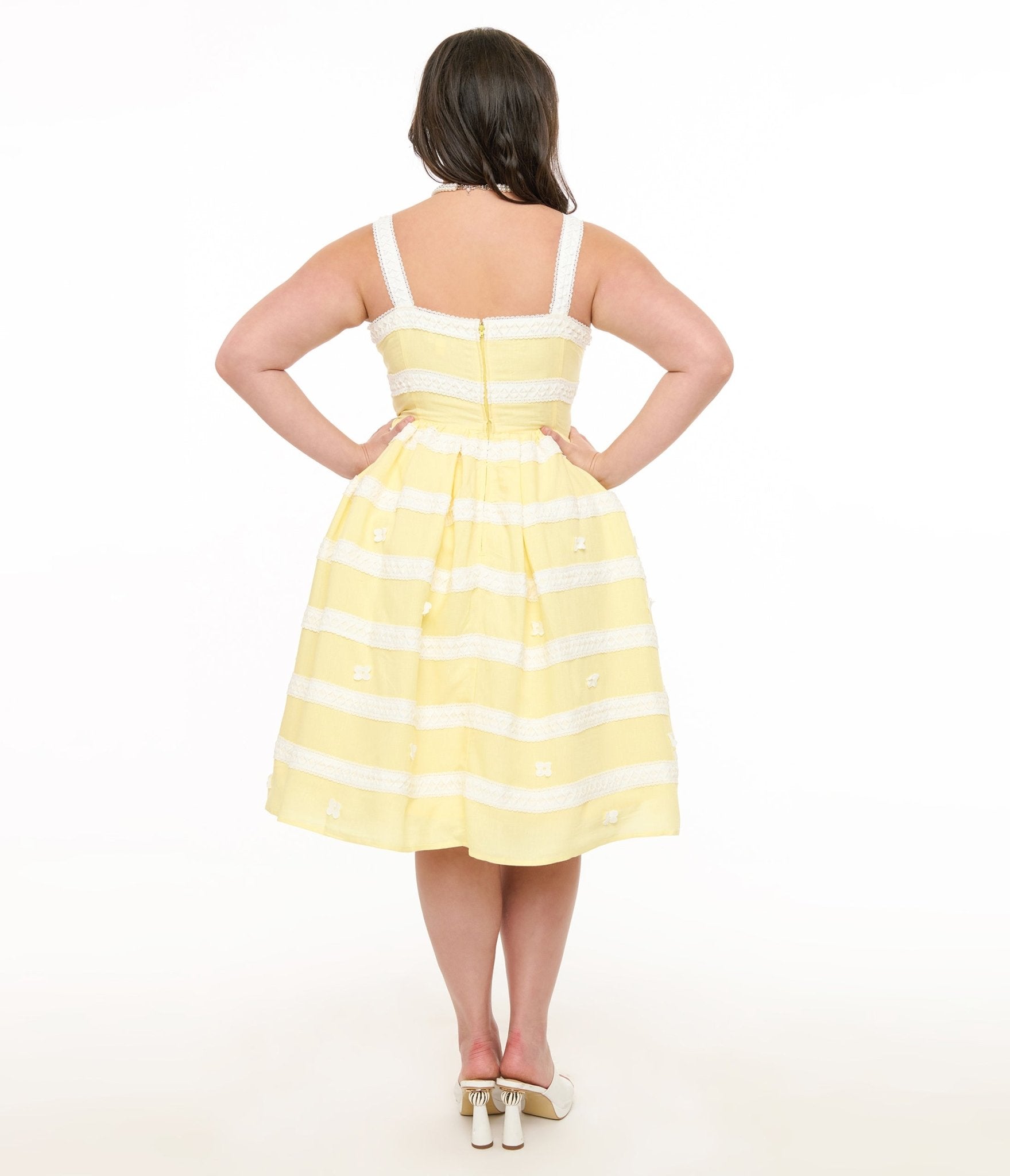 Unique Vintage Plus Size Lemon Merengue & White Lace Sundress - Unique Vintage - Womens, DRESSES, SWING