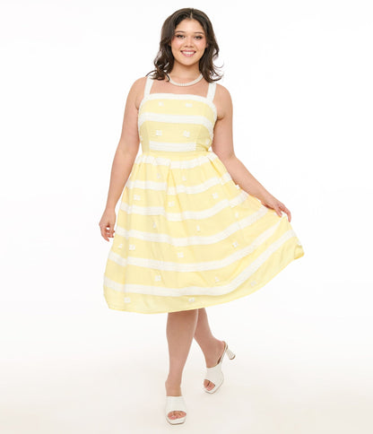 Unique Vintage Plus Size Lemon Merengue & White Lace Sundress - Unique Vintage - Womens, DRESSES, SWING