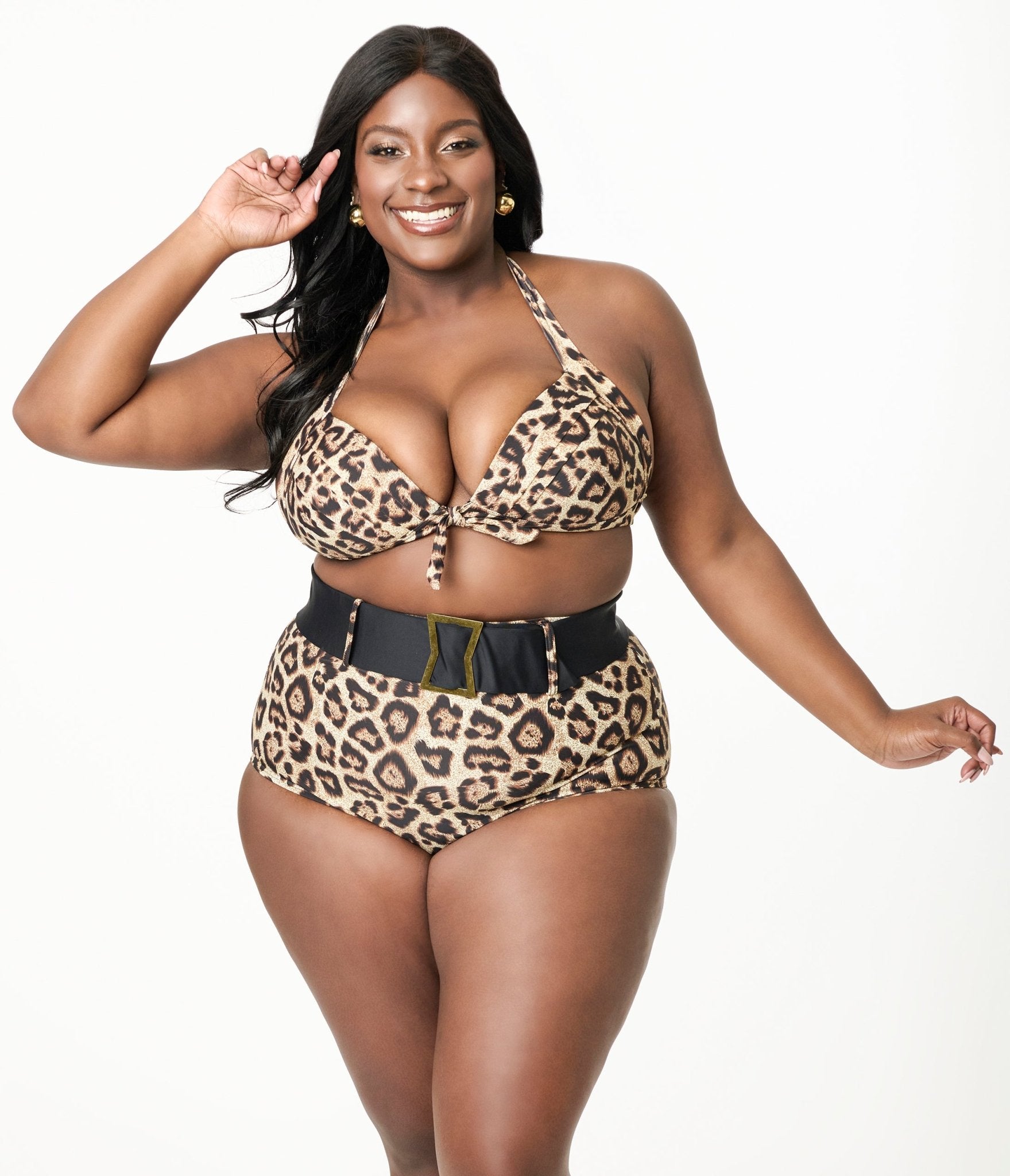 Unique Vintage Plus Size Leopard Print Monroe Halter Swim Top - Unique Vintage - Womens, SWIM, TOP
