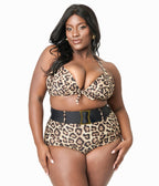 Unique Vintage Plus Size Leopard Print Monroe Halter Swim Top - Unique Vintage - Womens, SWIM, TOP