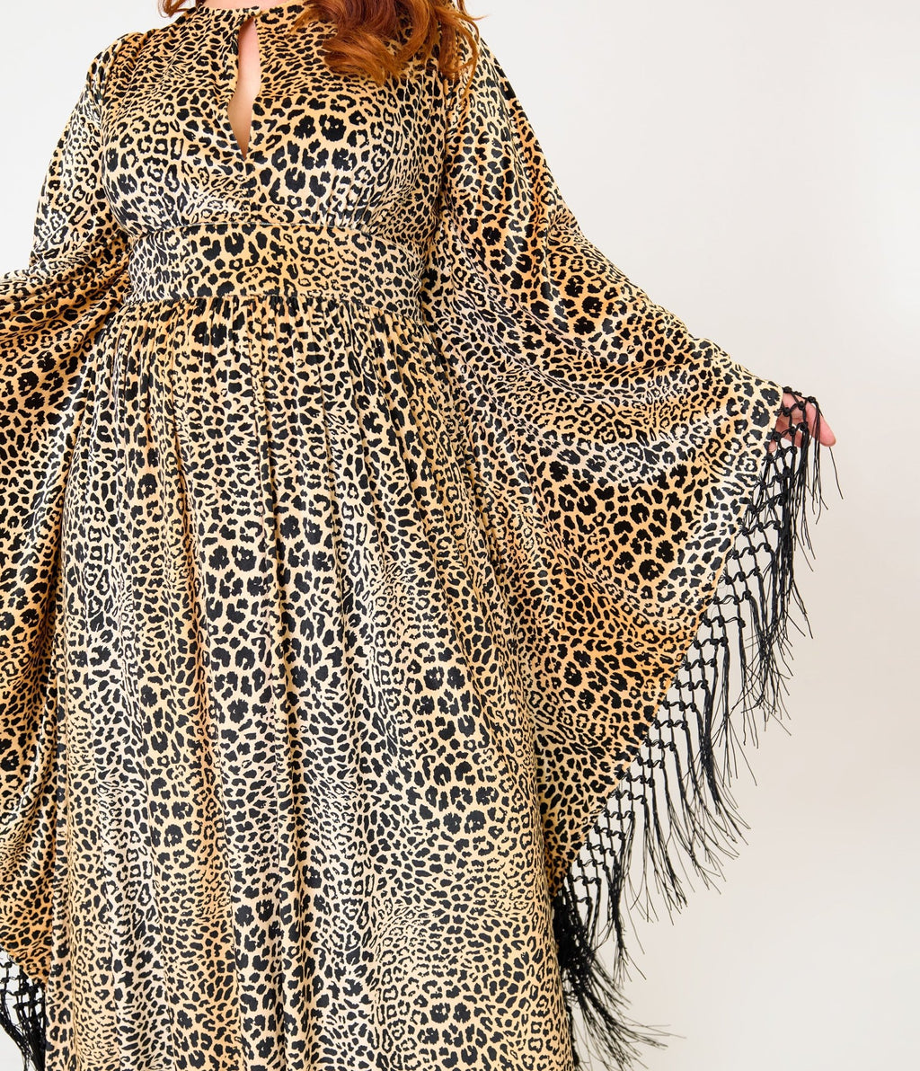 Unique Vintage Plus Size Leopard Print Velvet Fringe Flutter Sleeve Dionne Caftan - Unique Vintage - Womens, DRESSES, MAXI