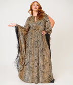 Unique Vintage Plus Size Leopard Print Velvet Fringe Flutter Sleeve Dionne Caftan - Unique Vintage - Womens, DRESSES, MAXI