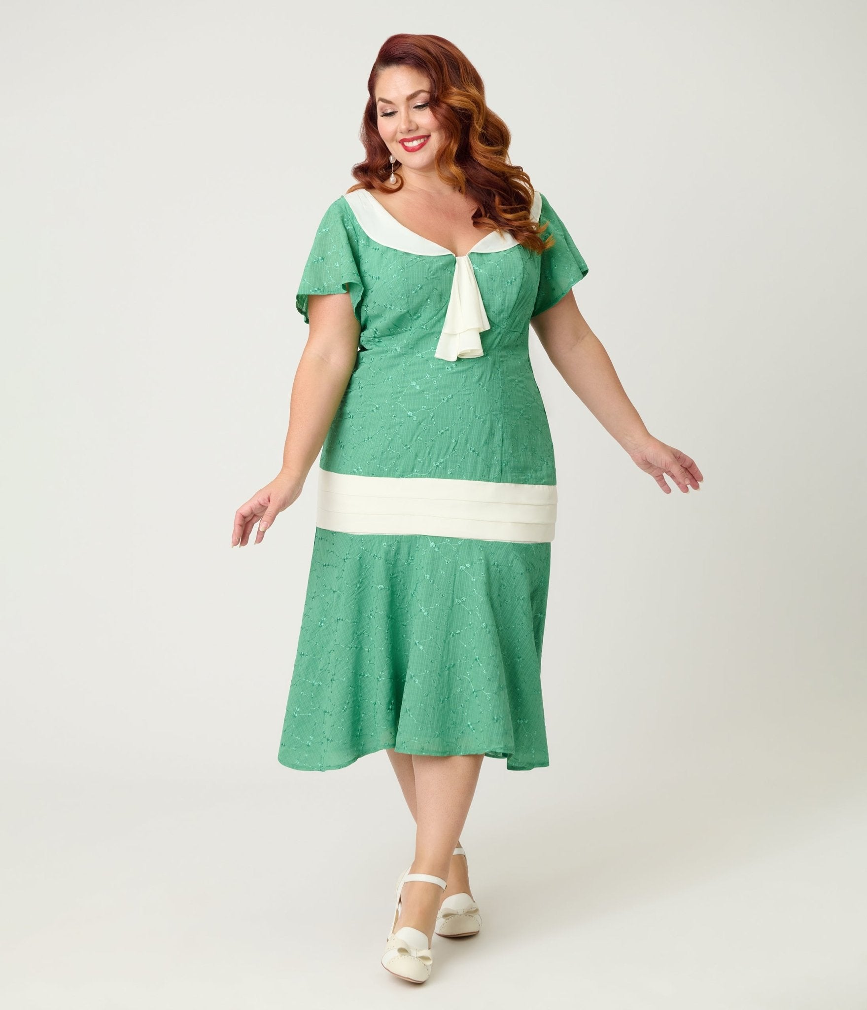 Unique Vintage Plus Size Light Green & Ivory Wilshire Flapper Dress - Unique Vintage - Womens, FLAPPER, DRESSES