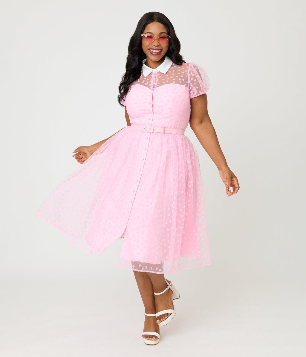 Unique Vintage Plus Size Light Pink Daisy Hollie Swing Dress - Unique Vintage - Womens, DRESSES, SWING