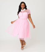 Unique Vintage Plus Size Light Pink Daisy Hollie Swing Dress - Unique Vintage - Womens, DRESSES, SWING