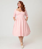 Unique Vintage Plus Size Light Pink Pin Dot Lamar Swing Dress - Unique Vintage - Womens, DRESSES, SWING