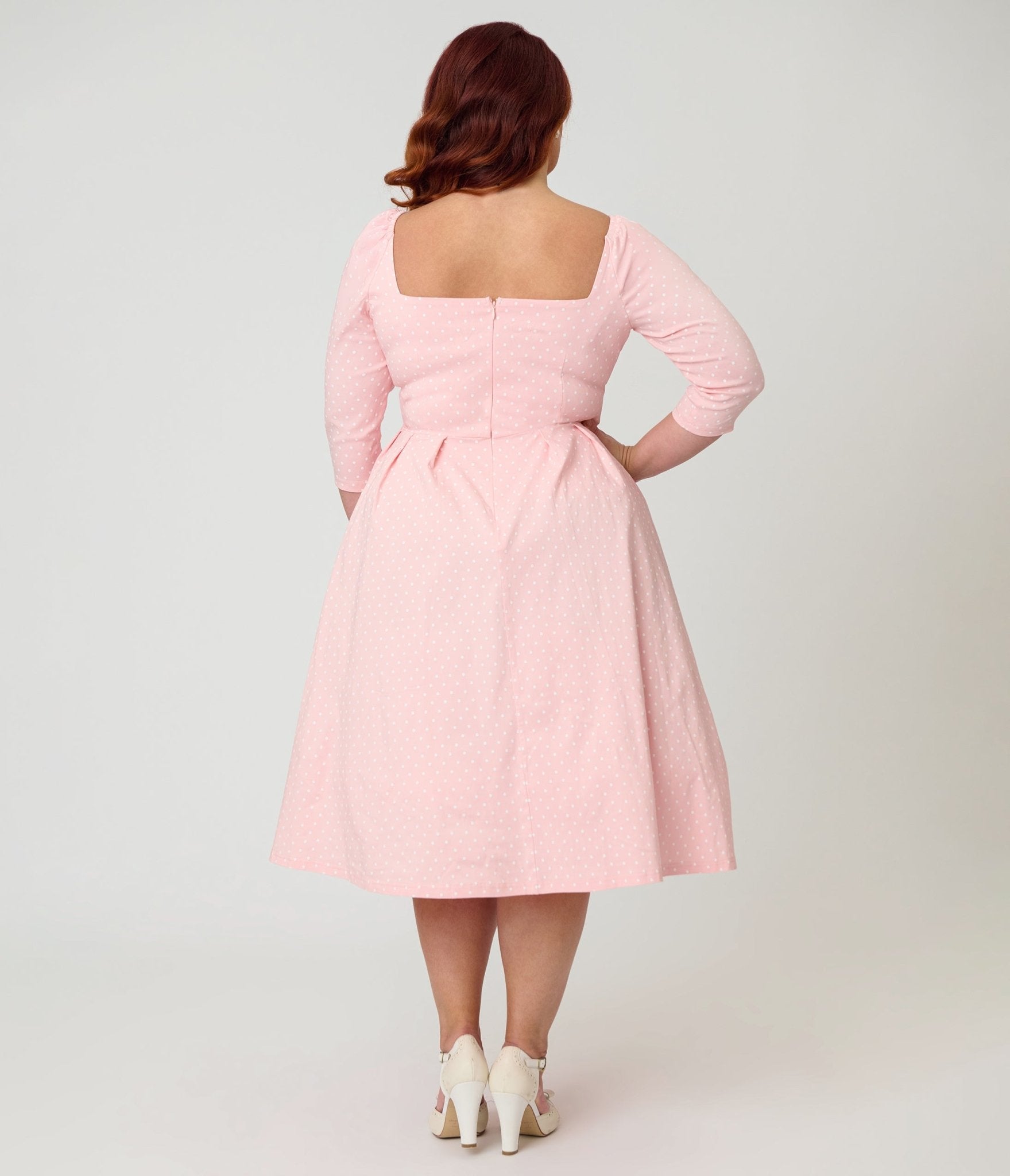 Unique Vintage Plus Size Light Pink Pin Dot Lamar Swing Dress - Unique Vintage - Womens, DRESSES, SWING