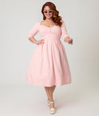 Unique Vintage Plus Size Light Pink Pin Dot Lamar Swing Dress - Unique Vintage - Womens, DRESSES, SWING