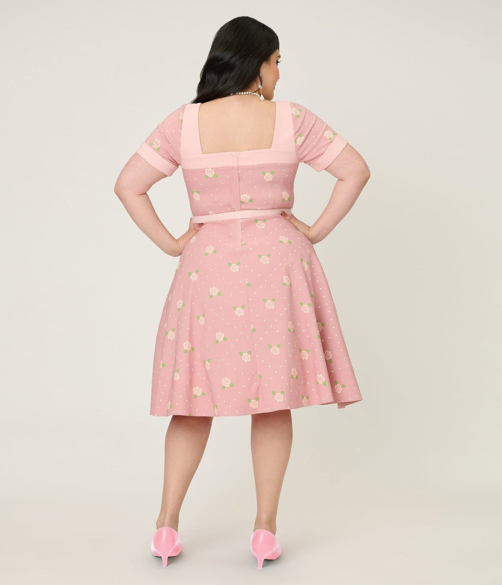 Unique Vintage Plus Size Light Pink & Roses Swing Dress - Unique Vintage - Womens, DRESSES, SWING
