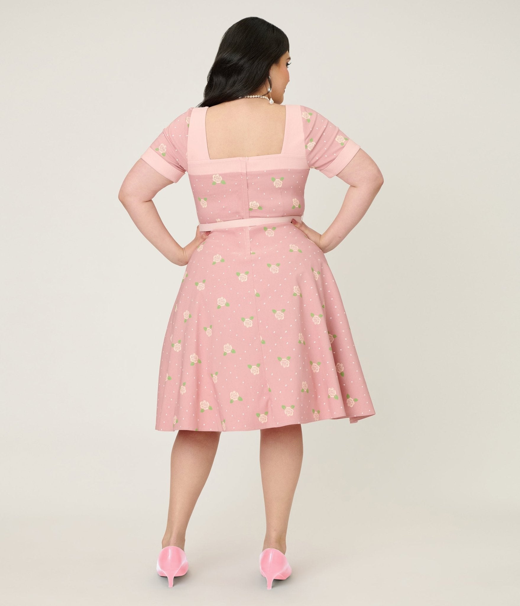 Unique Vintage Plus Size Light Pink & Roses Swing Dress - Unique Vintage - Womens, DRESSES, SWING