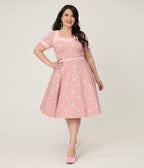Unique Vintage Plus Size Light Pink & Roses Swing Dress - Unique Vintage - Womens, DRESSES, SWING